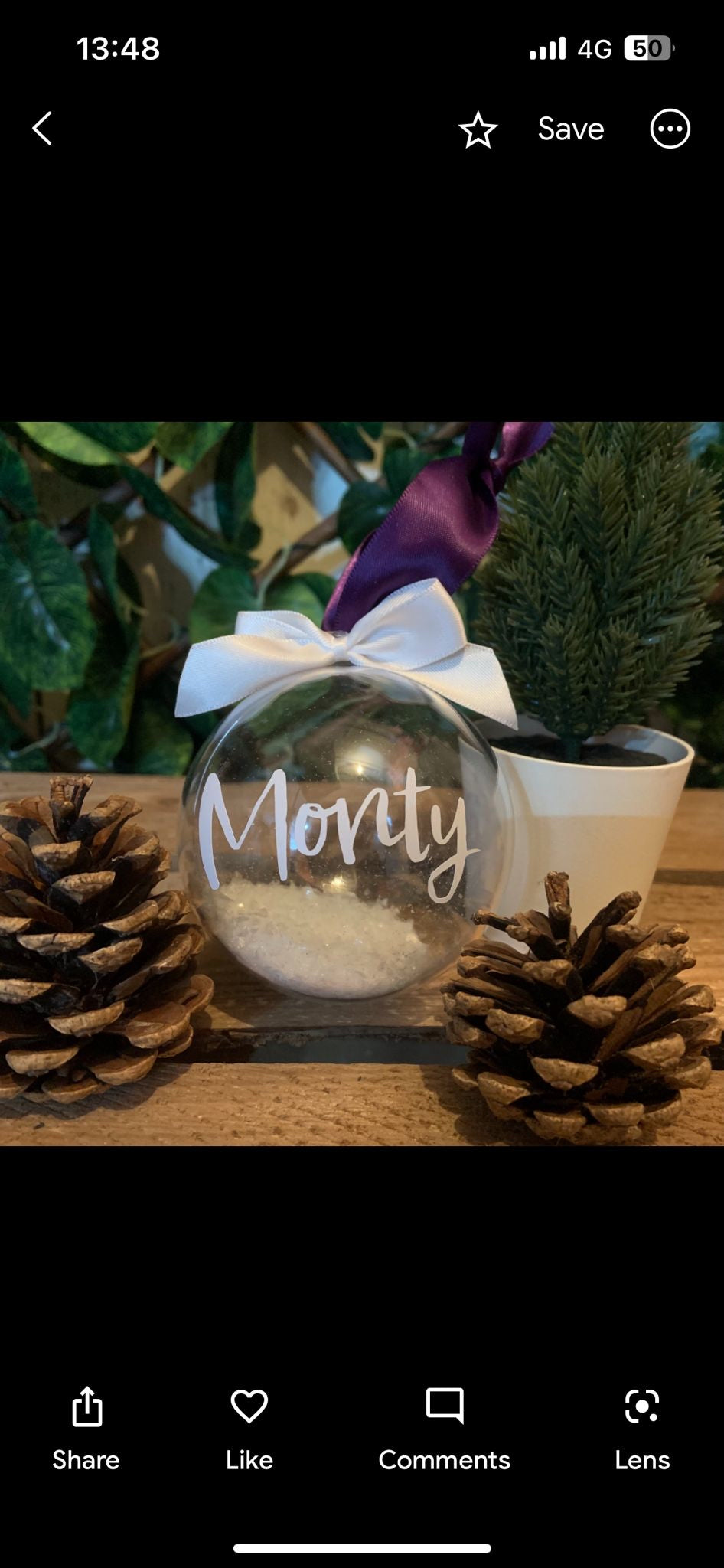 Personalised Christmas Bauble with name, snowflakes and ribbon from The Wrong End of Town
