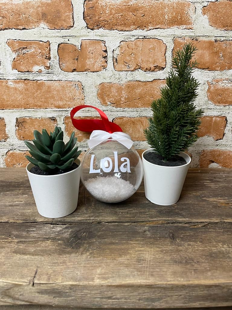 Personalised Christmas Bauble with name, snowflakes and ribbon from The Wrong End of Town