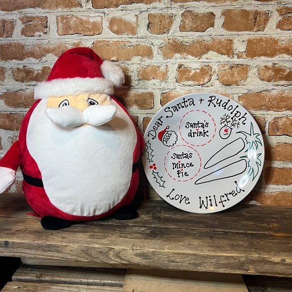 Santa cuddly toy with Christmas Eve Plate