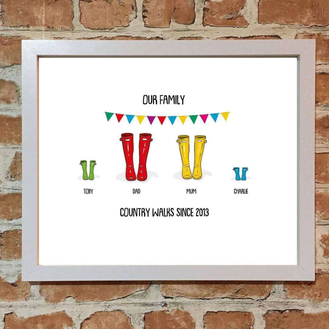 Welly Boot Family Print Frame from The Wrong End of Town