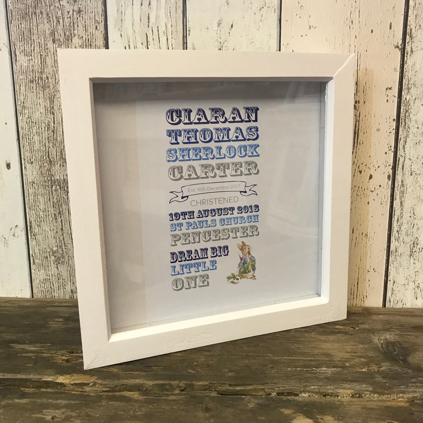 Baby's Christening Day Memory Print Frame from The Wrong End of Town