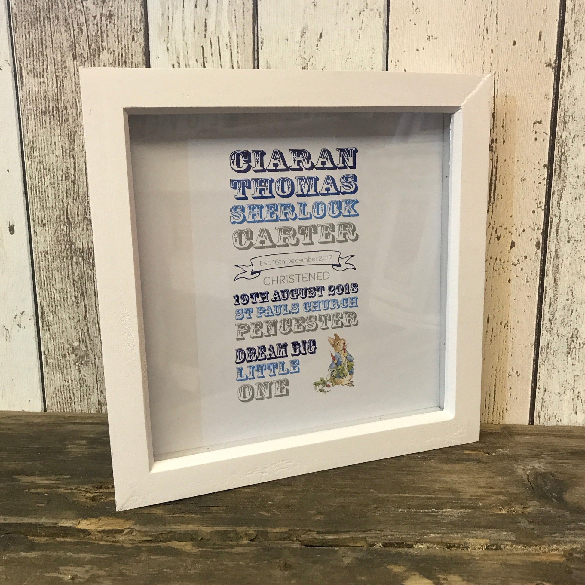 Baby's Christening Day Memory Print Frame from The Wrong End of Town
