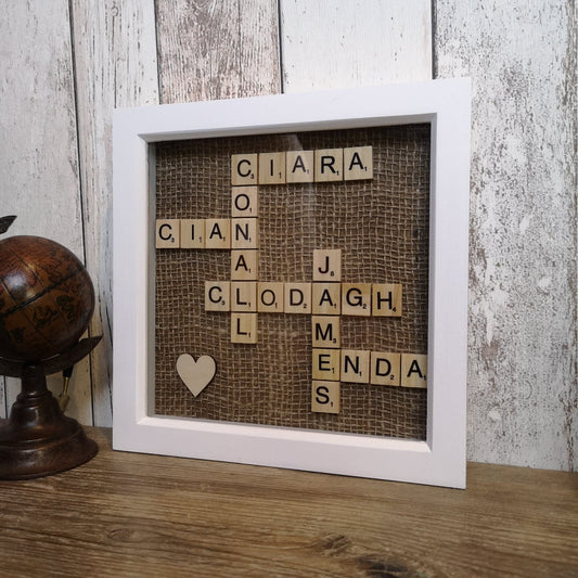 Family Scrabble Name Frame - white or black frame from The Wrong End of Town