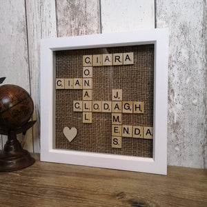 Family Scrabble Name Frame - white or black frame