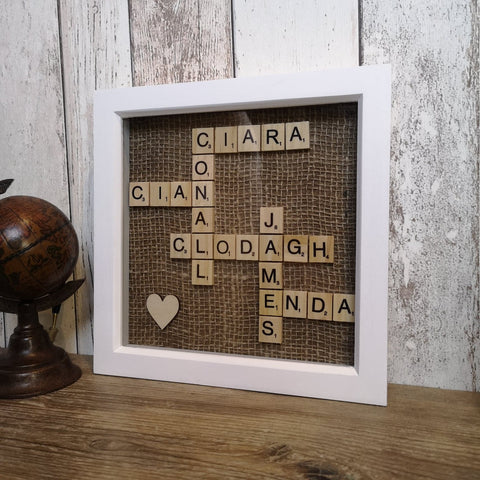 Family Scrabble Name Frame - white or black frame