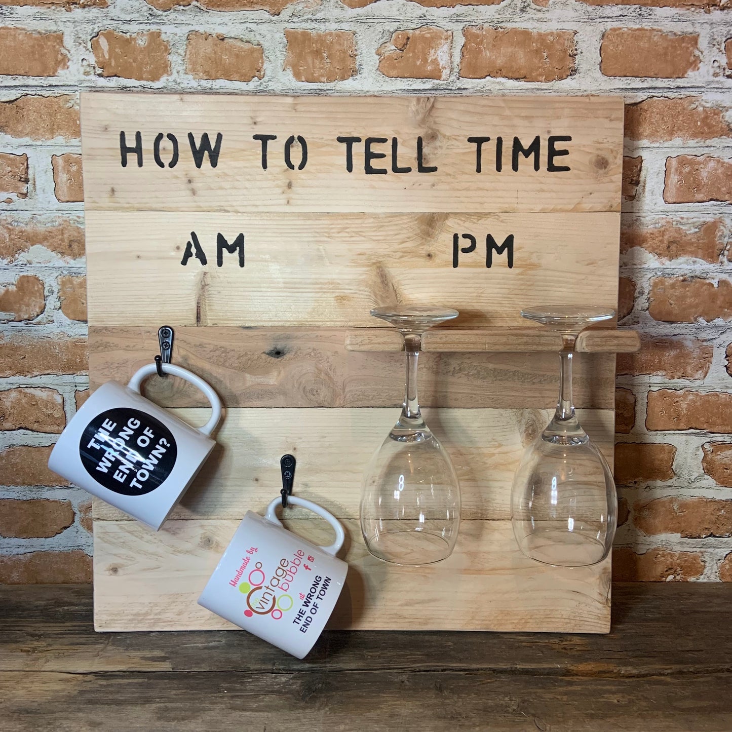 How to tell the time AM PM - coffee and wine plaque from The Wrong End of Town