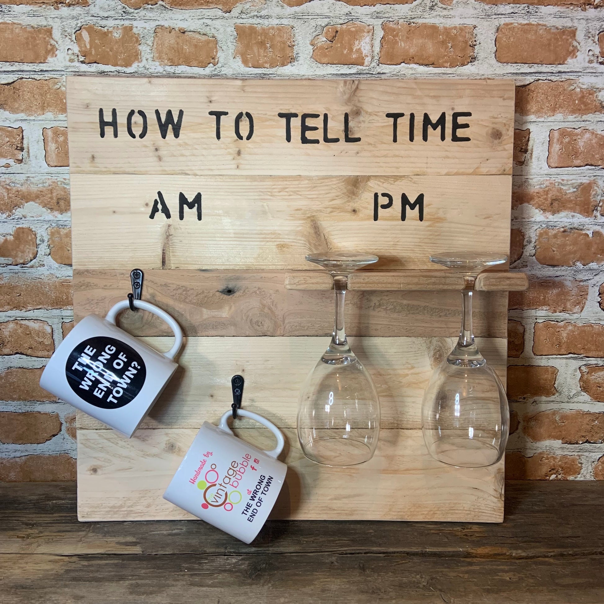 How to tell the time AM PM - coffee and wine plaque from The Wrong End of Town